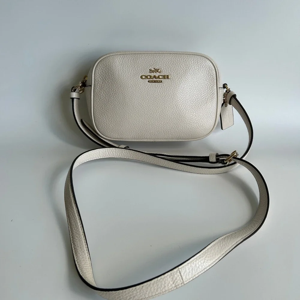 Coach Mini Camera Bag Chalk White Pebbled Leather Crossbody GOOD